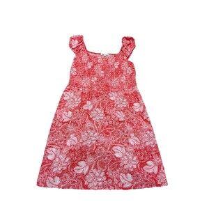 New June & Hudson red and white floral print smoked mini dress